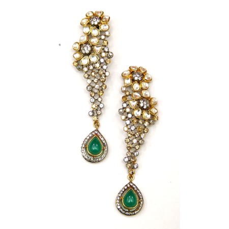 Jade Drop Sterling Silver Earrings with Champagne Diamonds